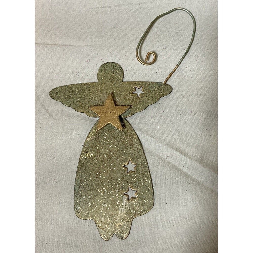Gold Tone Angel With Stars Swinging Ornament